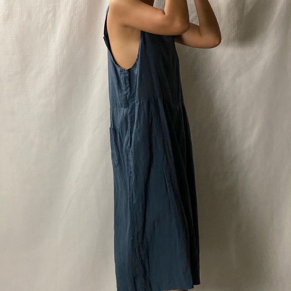 Blue Linen Flowy Overalls - Picture 3 of 4